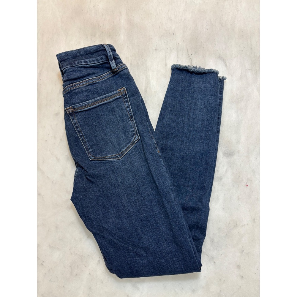 Good American Good Waist Skinny Jeans Dark Blue Raw Hem High Rise Size 4 GWB73T